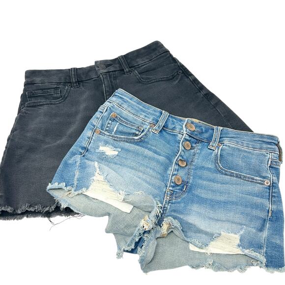 American Eagle Bundle Lot (2) High Rise‎ Distressed Cut Off Denim Shorts Size 2 - Picture 1 of 10
